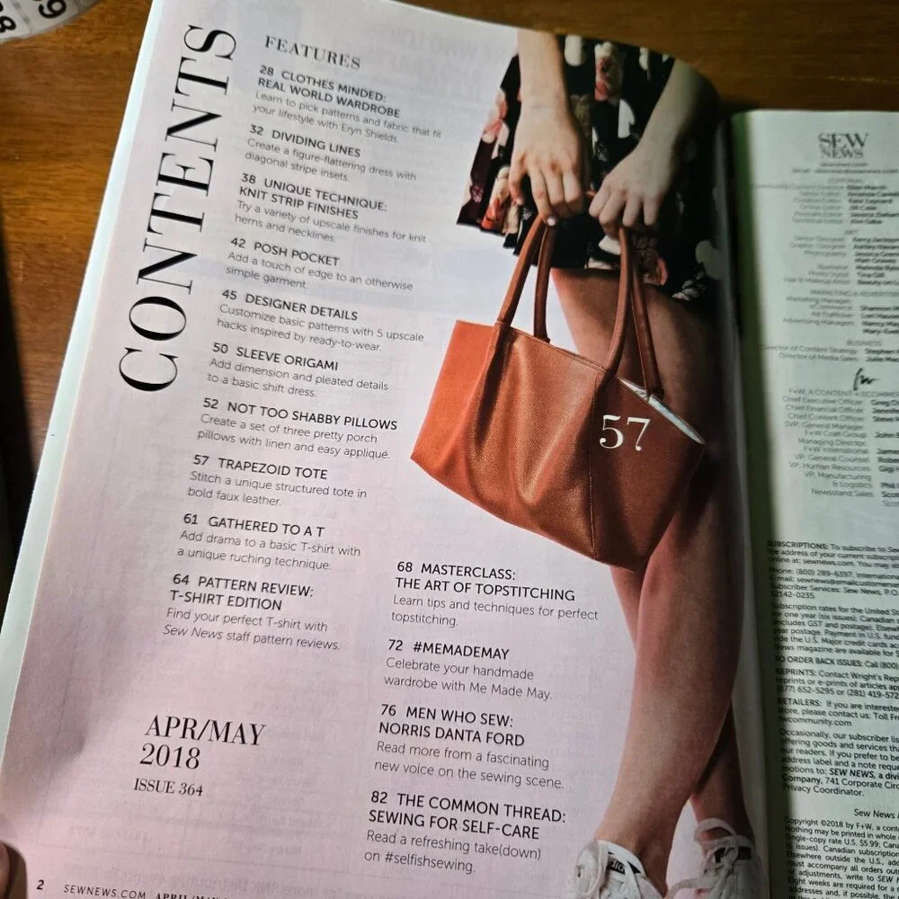 Sew News magazine Apr/May 2018 Swing Tacks, Menswear Flair, Posh pocket